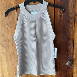 Nine West Ribbed Halter Tank Top in Taupe
